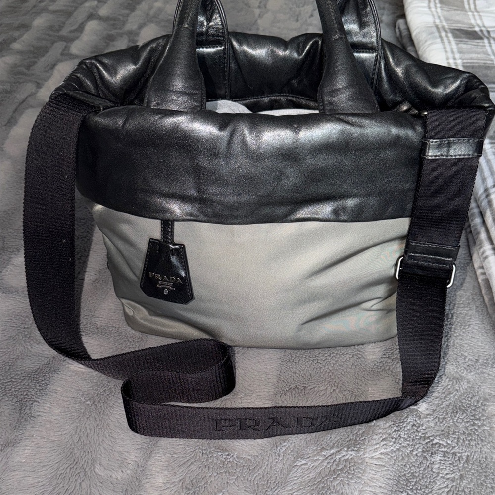 Prada Men's Black and Gray Duffel Bag